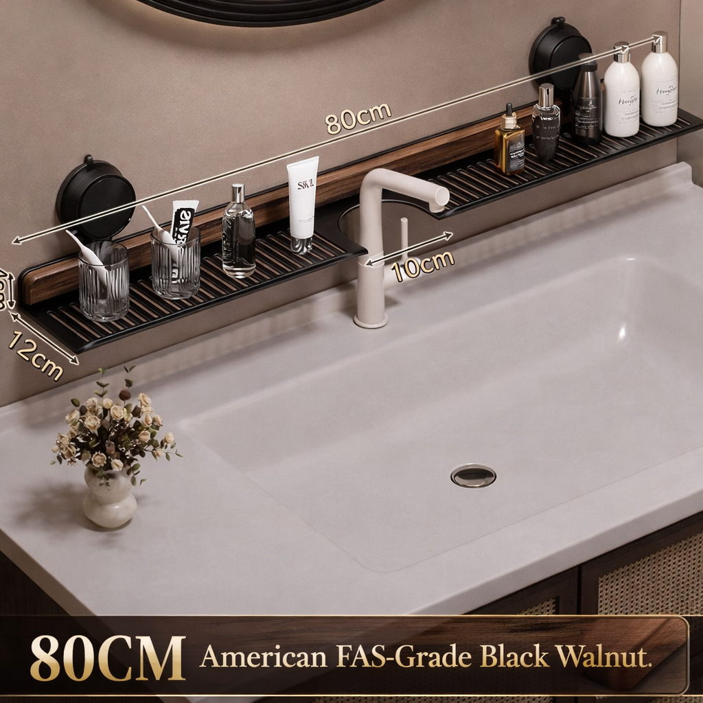 Over-the-Faucet Bathroom Sink Shelf in FAS Black Walnut