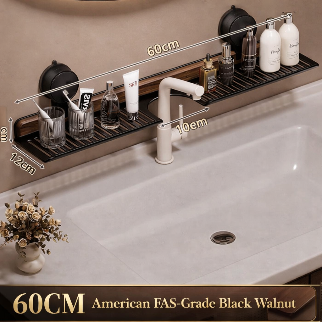 Over-the-Faucet Bathroom Sink Shelf in FAS Black Walnut