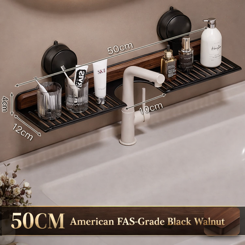 Over-the-Faucet Bathroom Sink Shelf in FAS Black Walnut