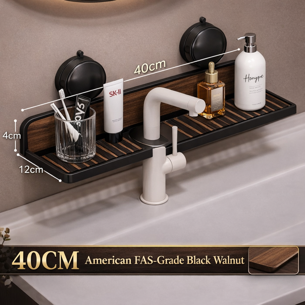 Over-the-Faucet Bathroom Sink Shelf in FAS Black Walnut