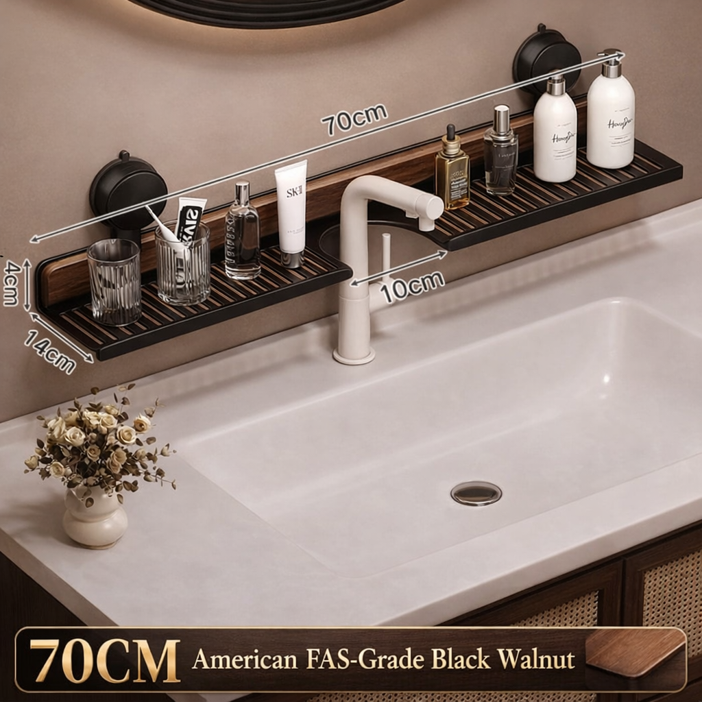 Over-the-Faucet Bathroom Sink Shelf in FAS Black Walnut