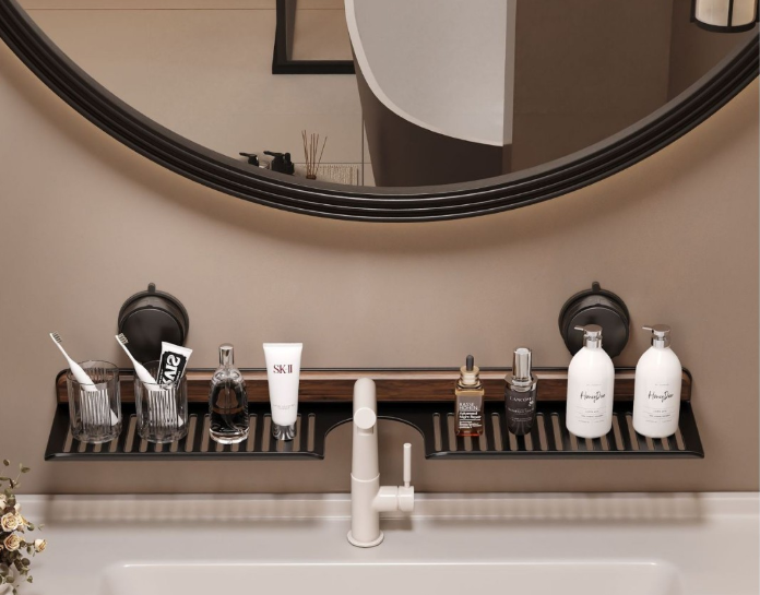 Over-the-Faucet Bathroom Sink Shelf in FAS Black Walnut