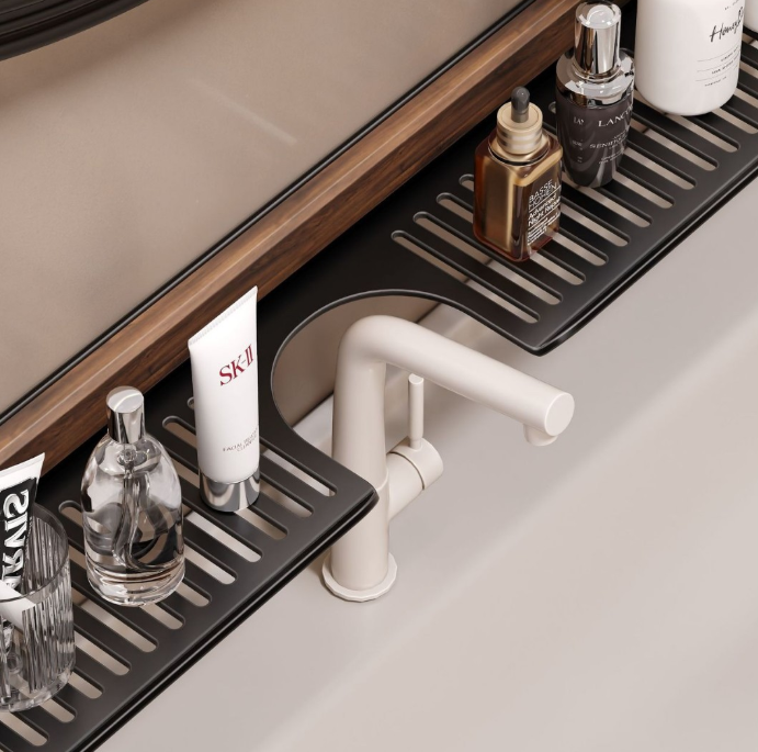 Over-the-Faucet Bathroom Sink Shelf in FAS Black Walnut