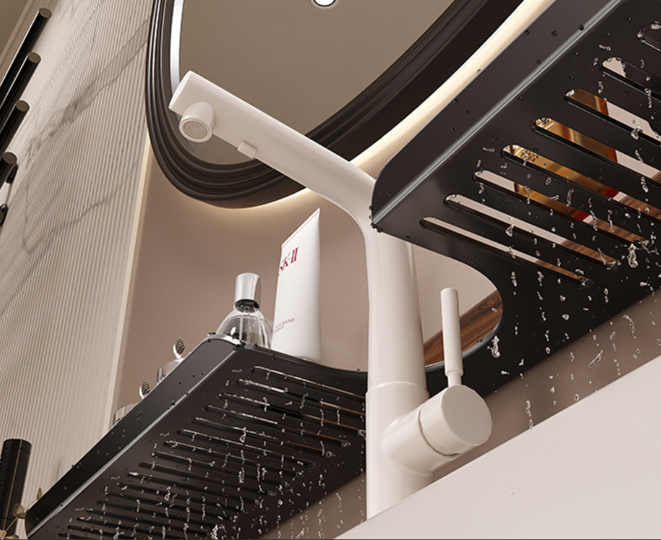 Over-the-Faucet Bathroom Sink Shelf in FAS Black Walnut