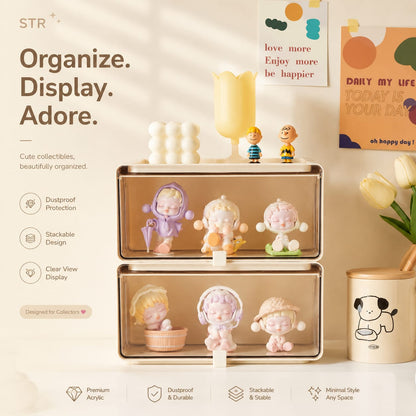Stackable Dustproof Display Case for Collectibles & Desk Organization