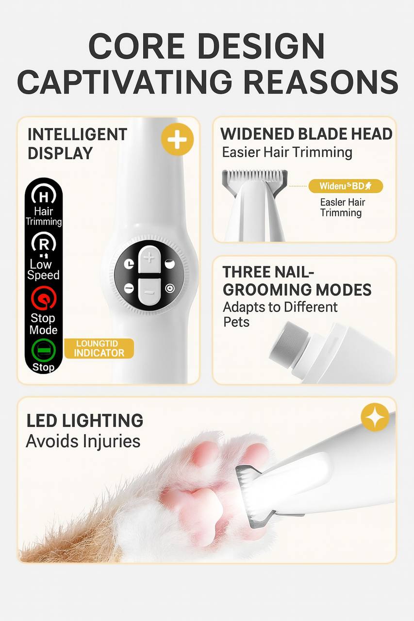 2-in-1 Pet Hair Trimmer & Nail Grinder with LED Light