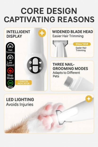 2-in-1 Pet Hair Trimmer & Nail Grinder with LED Light
